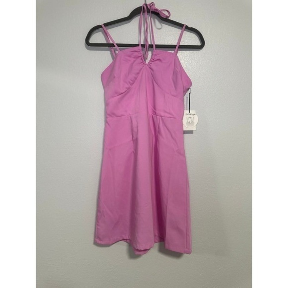 Joysya Pink Smocked Halter Neck Mini Dress Size M - Picture 2 of 7